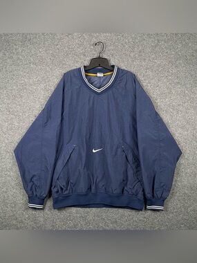 Vintage Nike Windbreaker Jacket Mens XL Navy Center Swoosh Pullover 90s